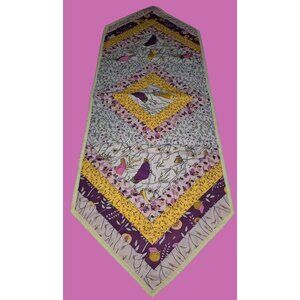 Handcrafted Quilted Table Runner With Bird Floral Pattern Yellow Purple Color Sc